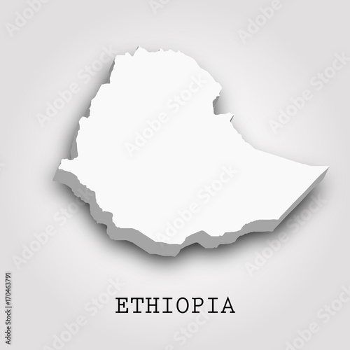 Ethiopia blank 3D map isolated on gray background