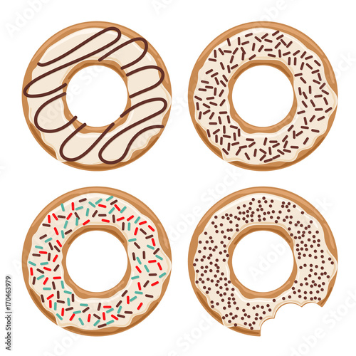 Set of vector glazed white chocolate donuts