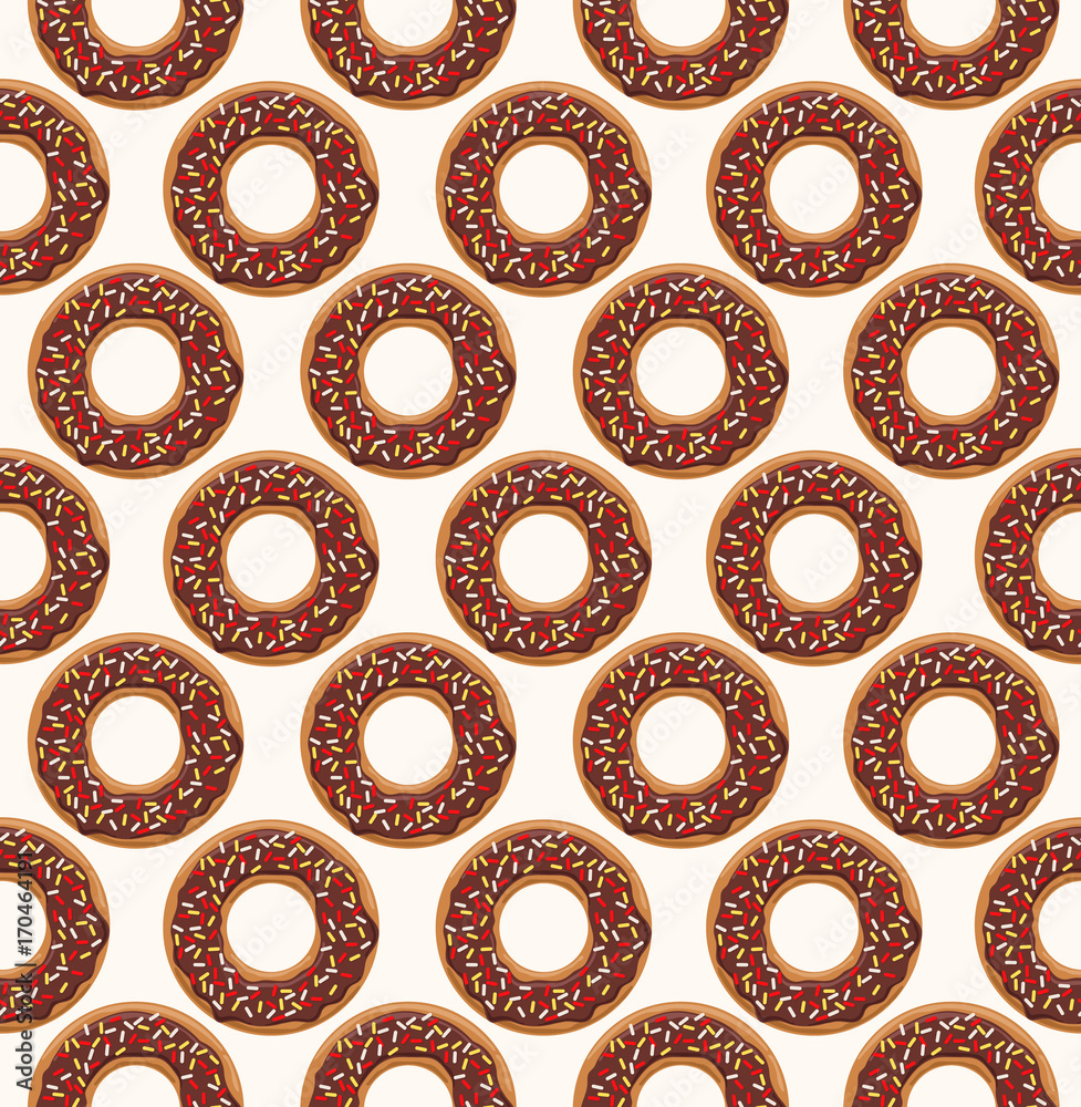Vector seamless pattern with glazed dark chocolate donuts