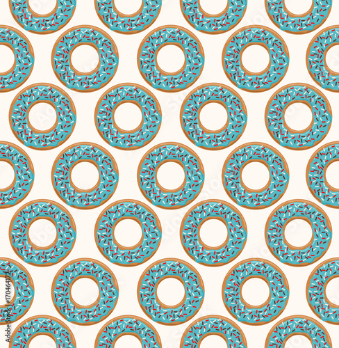 Vector seamless pattern with glazed blue cream donuts