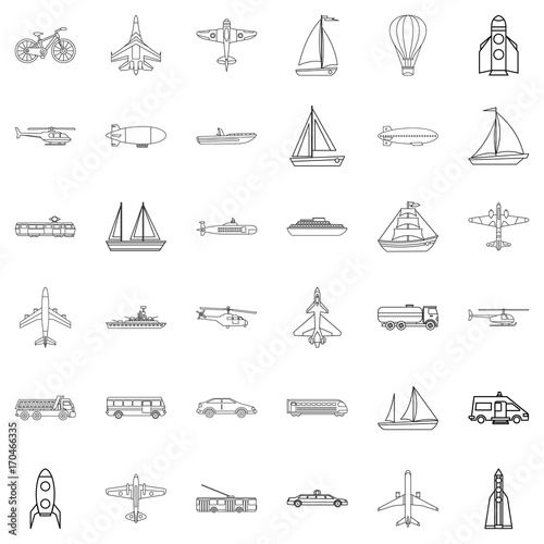 Submarine icons set  outline style