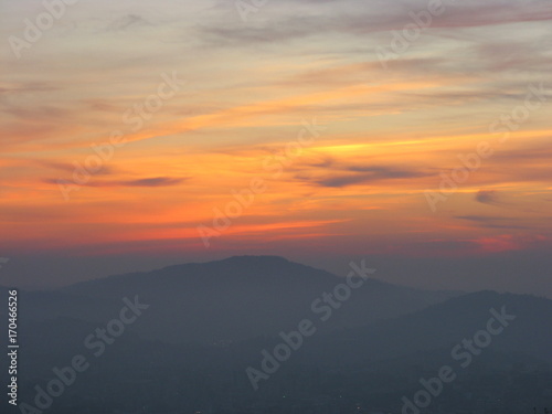 Colorful sunset over mountains landscape in Portugal