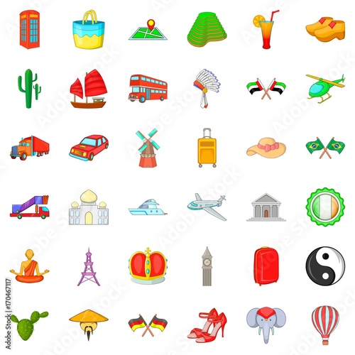 Museum icons set, cartoon style