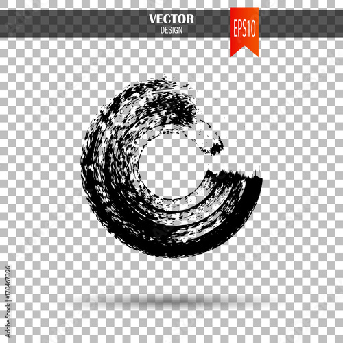 Hand drawn circle shape. label, logo design element. Brush abstract wave. Black enso zen symbol. Template for text.Vector illustration.