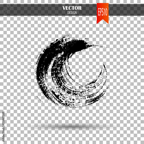 Hand drawn circle shape. label, logo design element. Brush abstract wave. Black enso zen symbol. Template for text.Vector illustration.