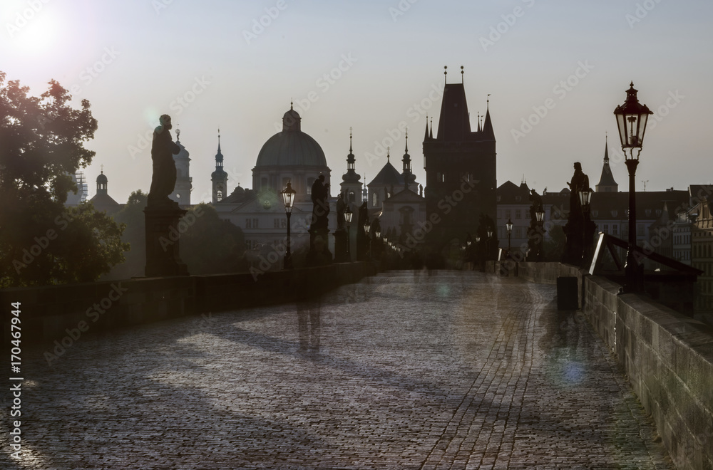 Morning at Charles bridge in Prague