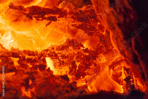 Close up on hot fireplace burning