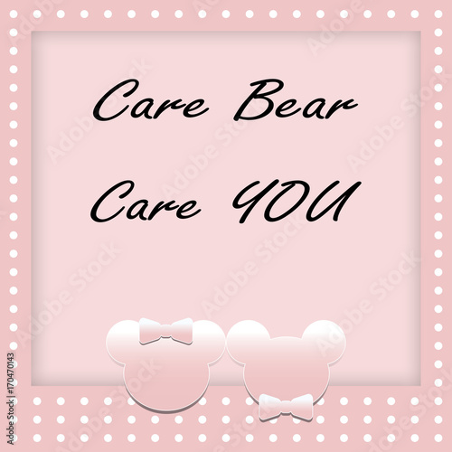 Dot and pink background with couple bear in paper cut style for make card or poster