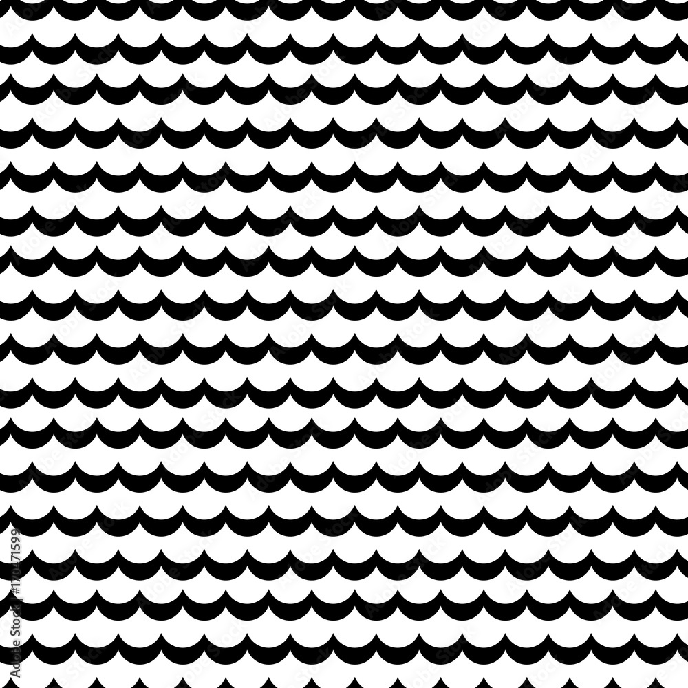 Abstract sea wave frill black and white vector pattern. Simple scale rows repeating background. Abstract sea wave frill black and white vector pattern. Simple scale rows repeating background.