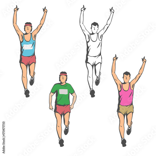 the adult man runs forward. a set of four figures of different colors.
A marathon and a healthy lifestyle at any age.

