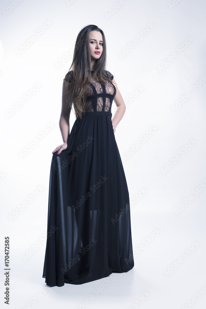 Young model with elegant black dress