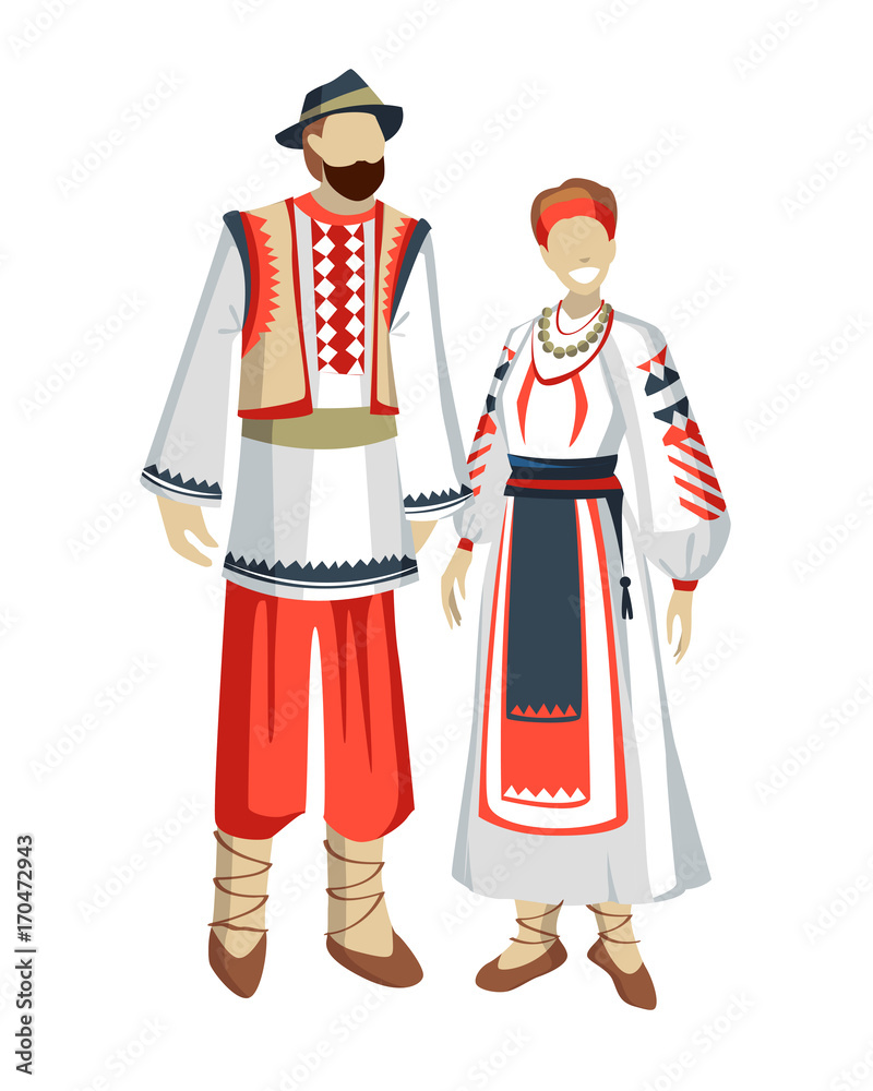 Romanian traditional national costume man and woman
