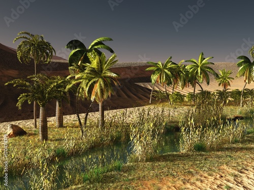 Beautiful natural background -African oasis 3d rendering © satori