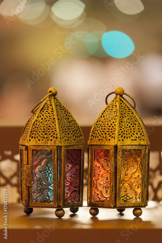 Traditional arabic lanterns lit up in Ramadan