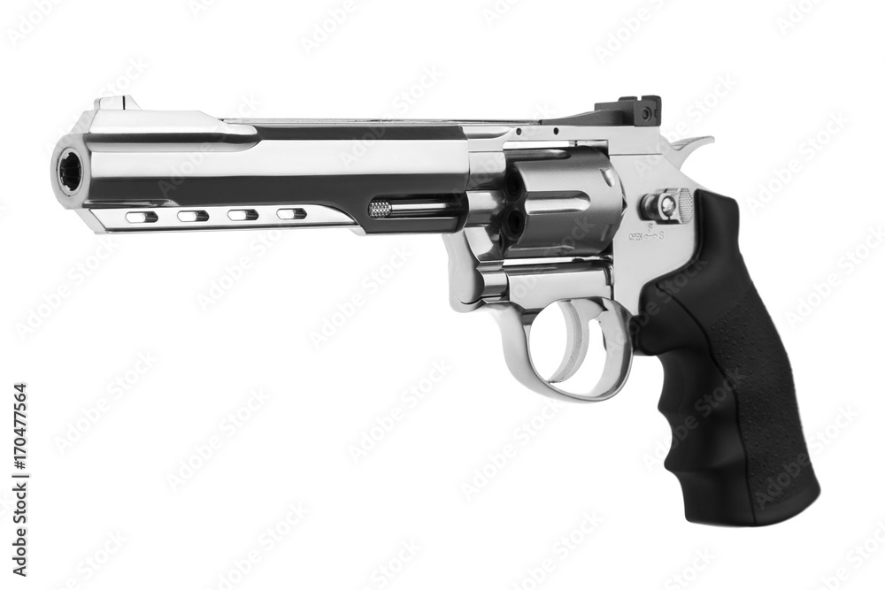 Gun silver pistole isolated on white