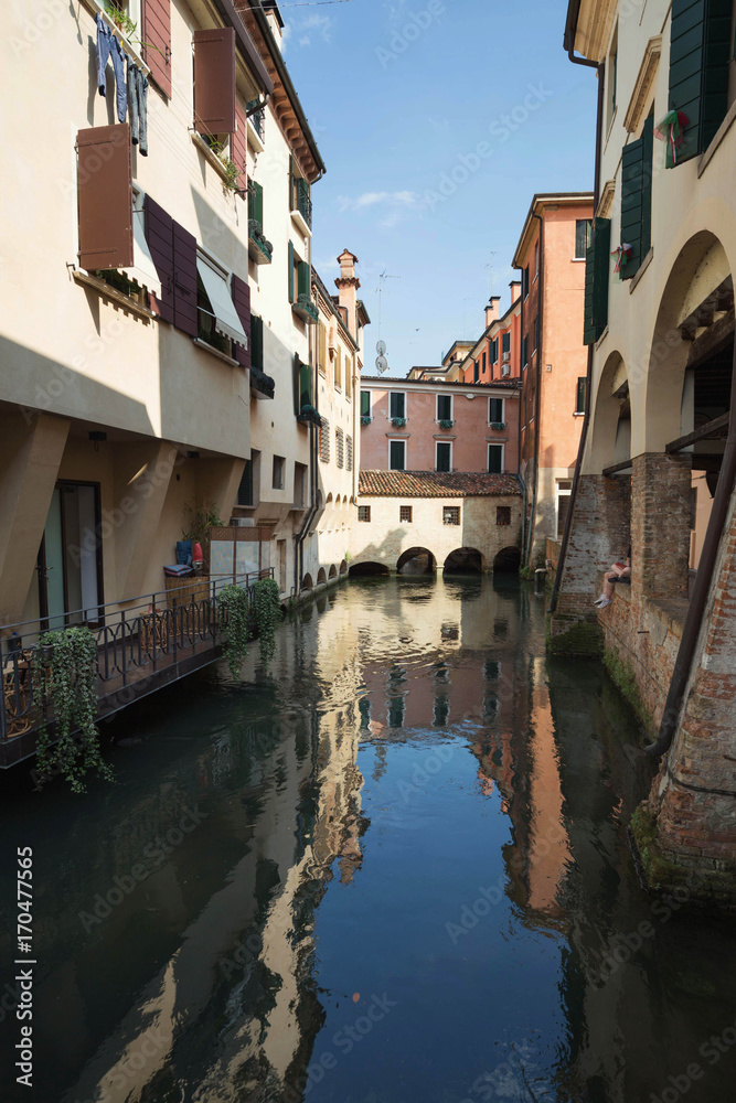 Treviso / Waterfront view of the historical architecture and river canal