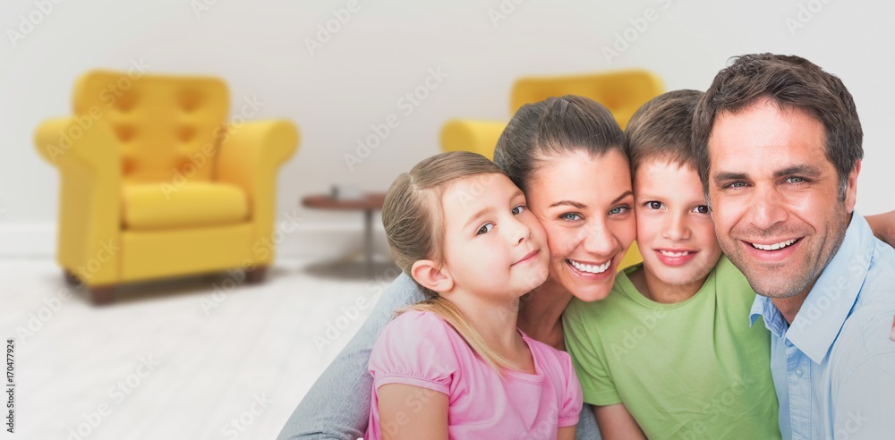 Composite image of portrait of smiling family 