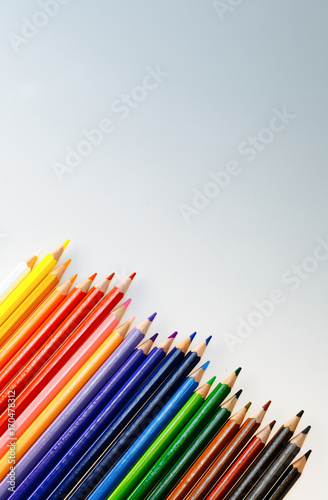 Color pencils on white background. Pencils for School or Professional Use. Drawing instruments for creating pictures