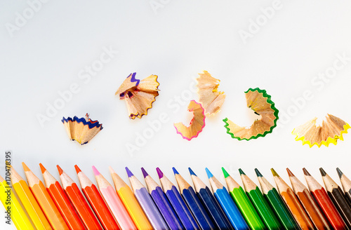 Color pencils on white background. Pencils for School or Professional Use. Drawing instruments for creating pictures