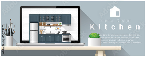 Modern kitchen interior design background , vector , illustration