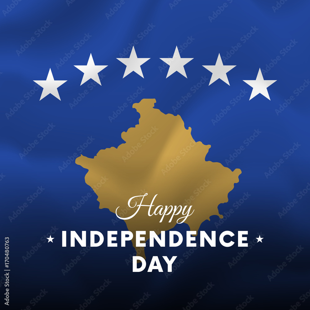 Banner or poster of Kosovo independence day celebration. Waving flag. Vector illustration.