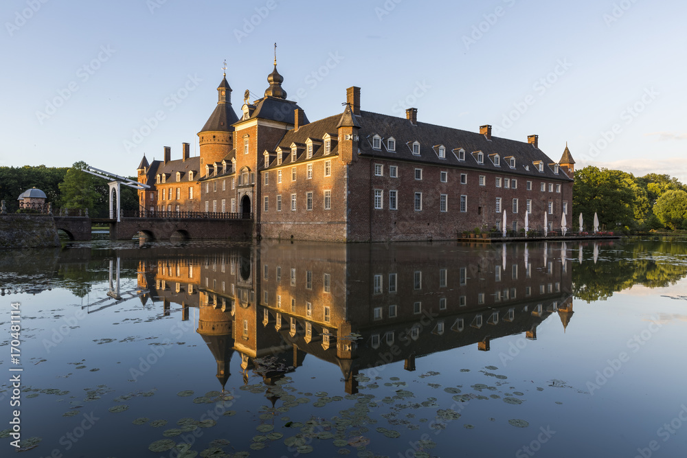 Beautiful reflection of Anholt castle in Isselburg, Germany