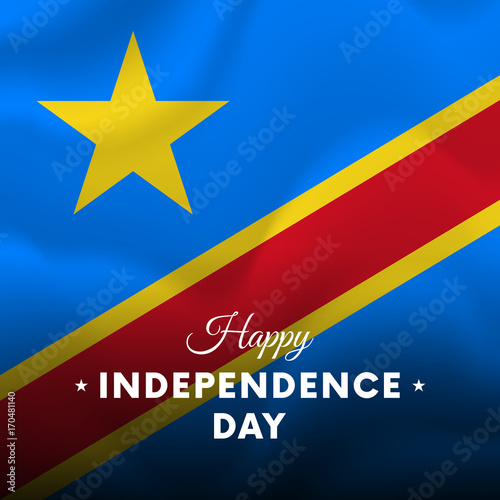Banner or poster of Democratic Republic of the Congo independence day celebration. Waving flag. Vector illustration.