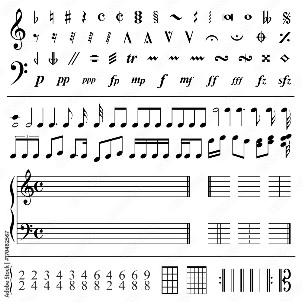 Music notes and symbols - vector illustration - obrazy, fototapety, plakaty 
