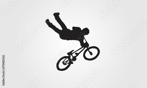 Cyclist rider bmx performs trick jump logo silhouette vector