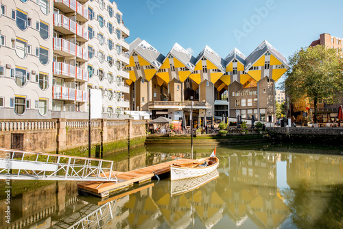 View on the Oude haven historical centre of Rotterdam city during the sunny weather