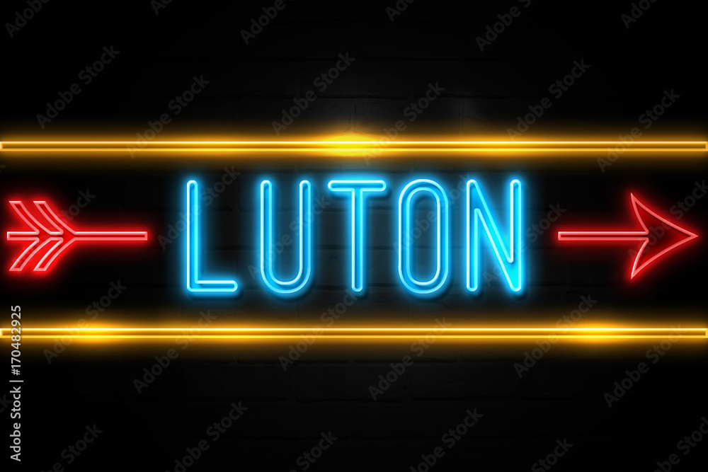 Luton  - fluorescent Neon Sign on brickwall Front view