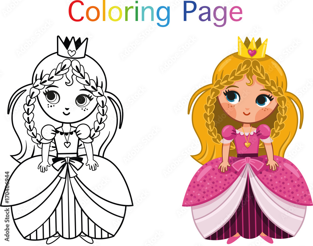 Princess Coloring Page (Vector illustration) Stock Vector | Adobe Stock