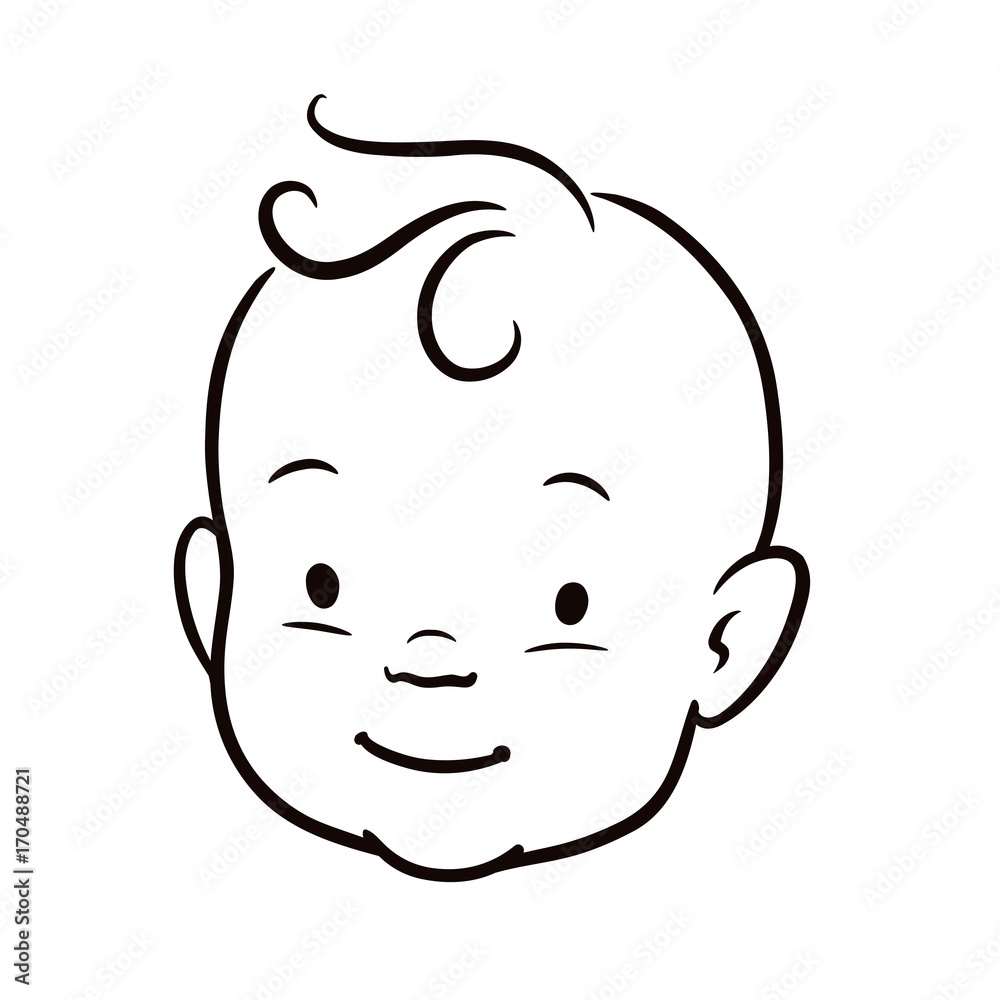 Black and white simple line vector cartoon illustration of a smiling baby  face. Pen and ink hand drawing. Stock Vector | Adobe Stock