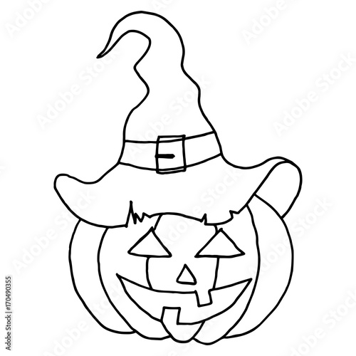 Hand Drawn Halloween Set. Pumpkins in doodle style.