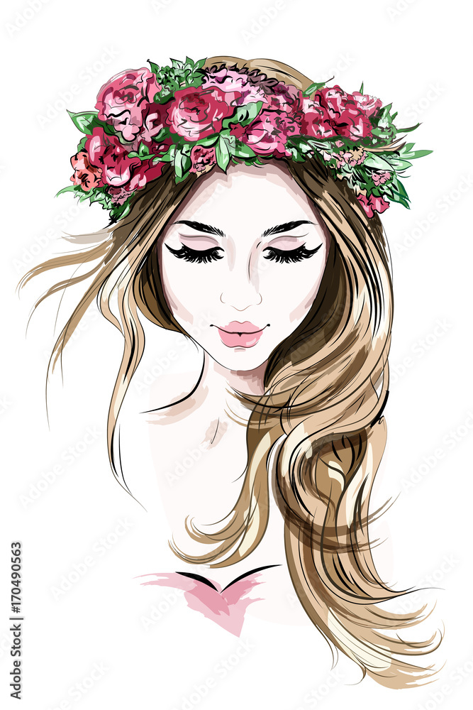 Girl With Flower Crown Drawing