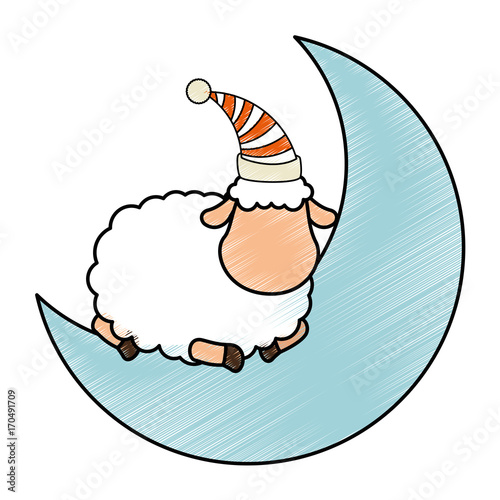 moon with sheep sleeping vector illustration design