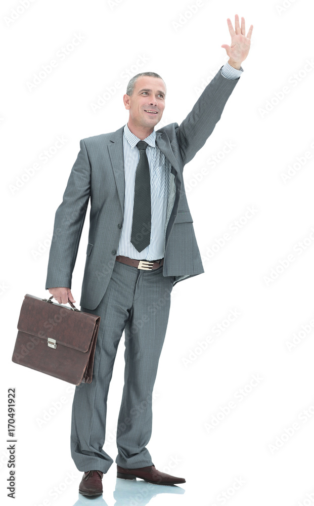 Happy mature man in suit smiling while standing Happy mature man in suit smiling while standing