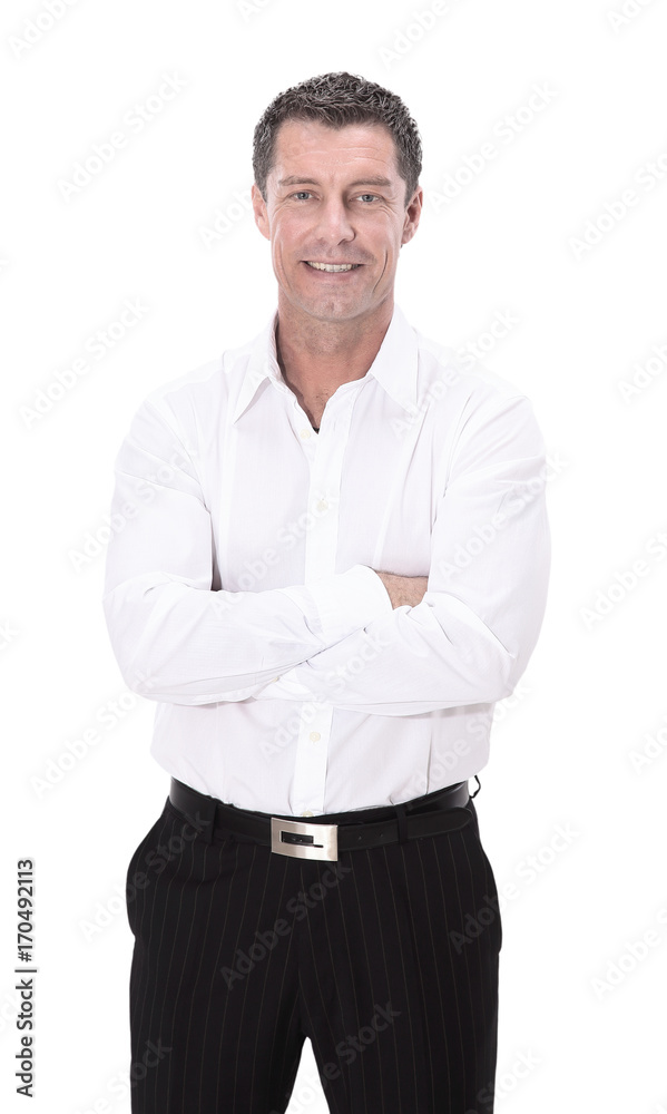 Mature business man arms folded isolated on white. Mature business man arms folded isolated on white.