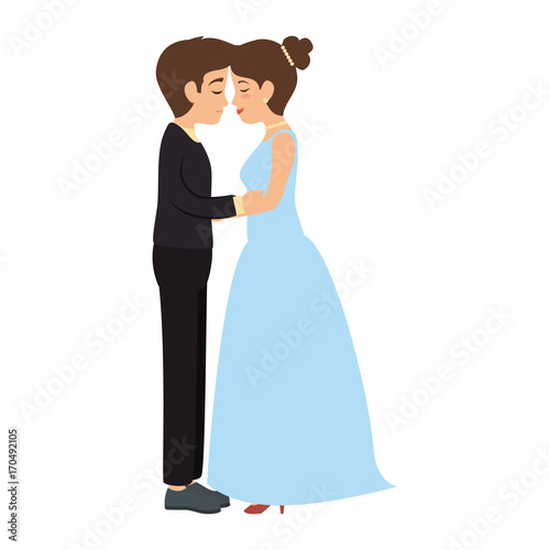 cute couple just married kissing vector illustration design