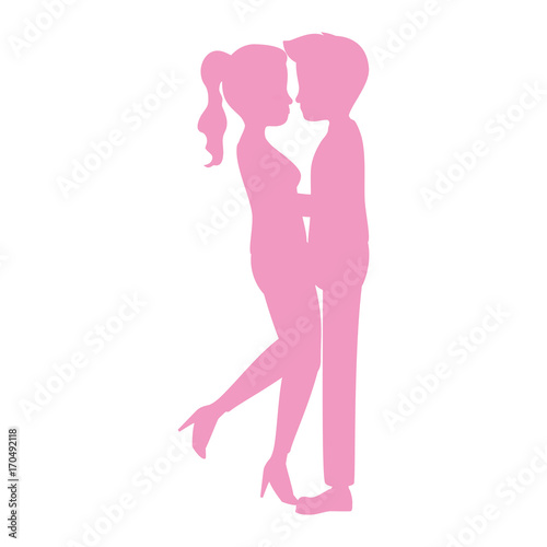 cute couple in love silhouette kissing vector illustration design