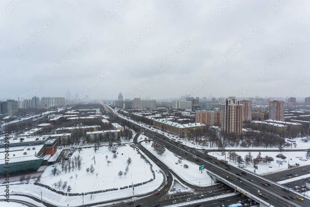 Moscow district Kuntsevo. winter aerial view