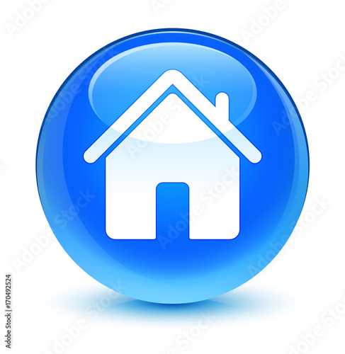 Home icon glassy cyan blue round button