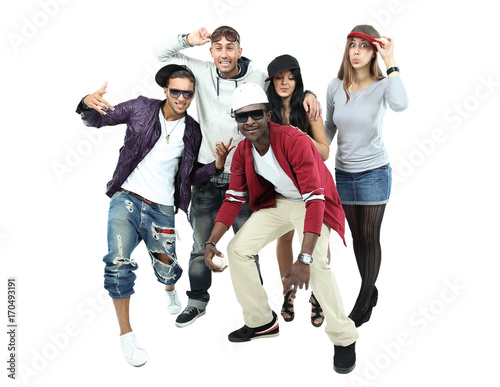 Group of five different young people - Isolated over white backg