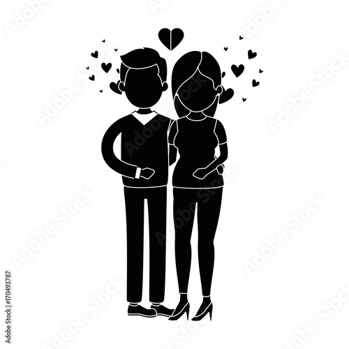 cute couple just married with heart vector illustration design