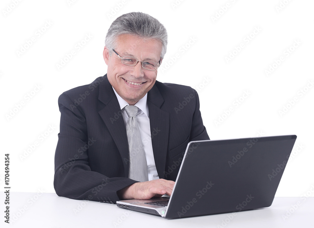 Gray-haired business man smiling isolated on white background. Gray-haired business man smiling isolated on white background.