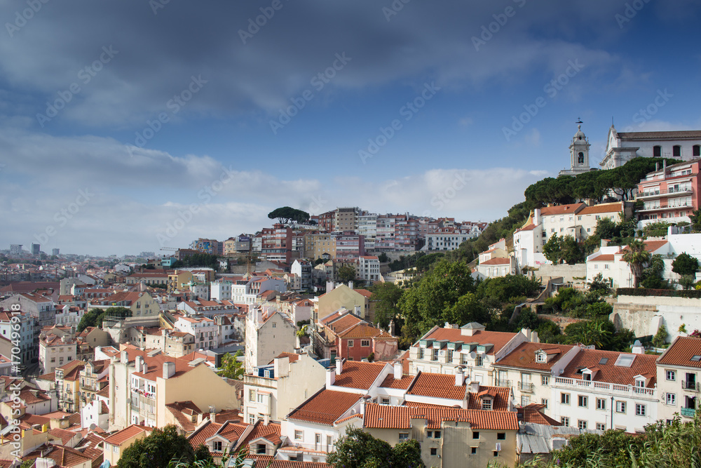 Summer cloudy cityscape of Lisbon city.