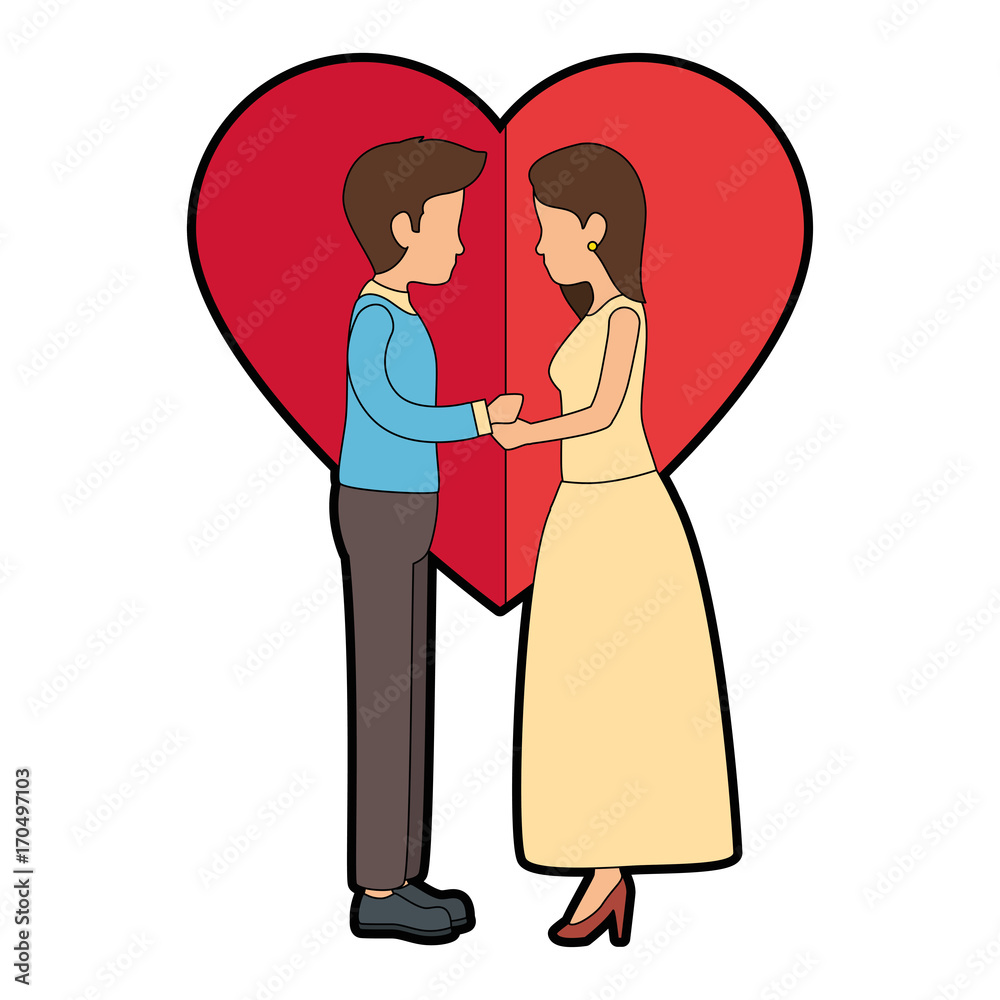 cute couple in love with heart vector illustration design