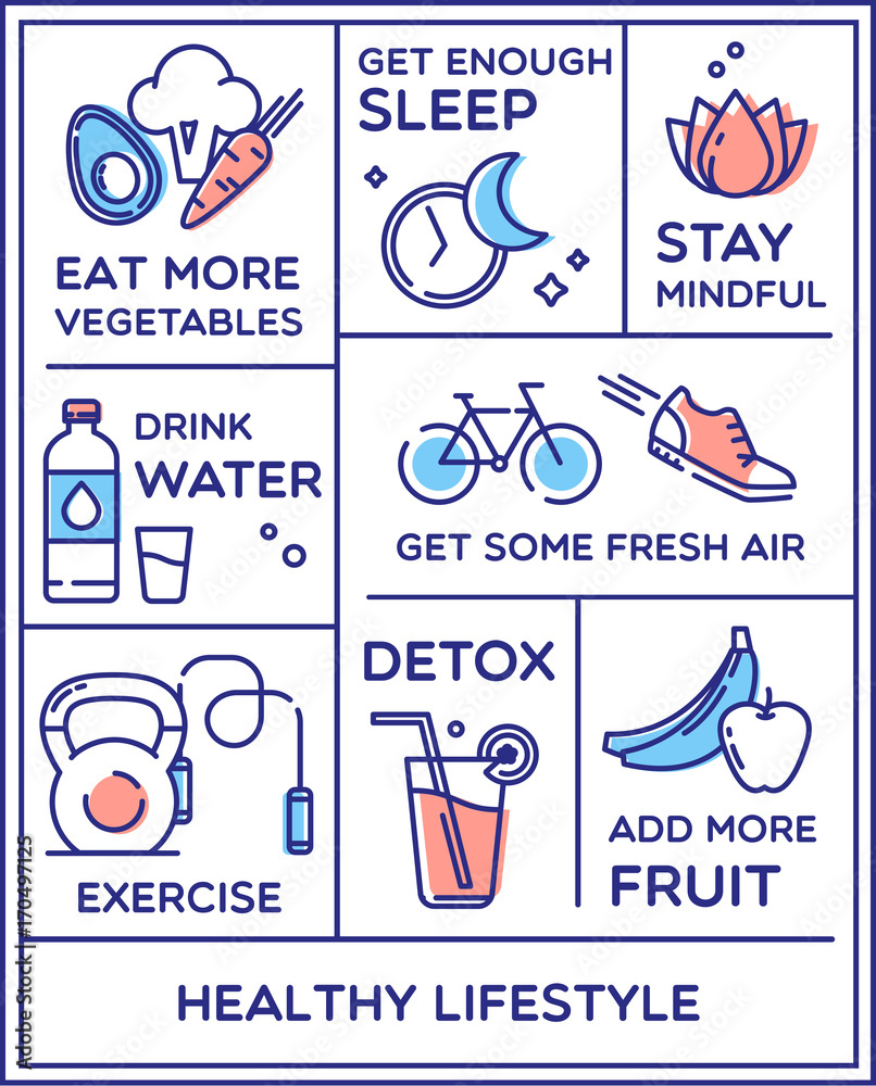 Healthy Lifestyle Poster Dieting Fitness And Nutrition Stock Vector 