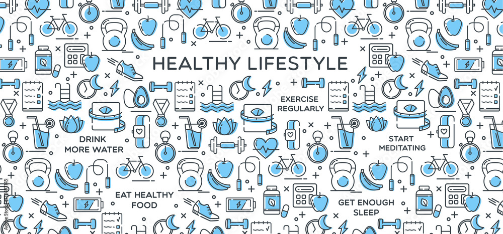 Fototapeta Healthy Lifestyle Vector Illustration, Dieting, Fitness & Nutrition

