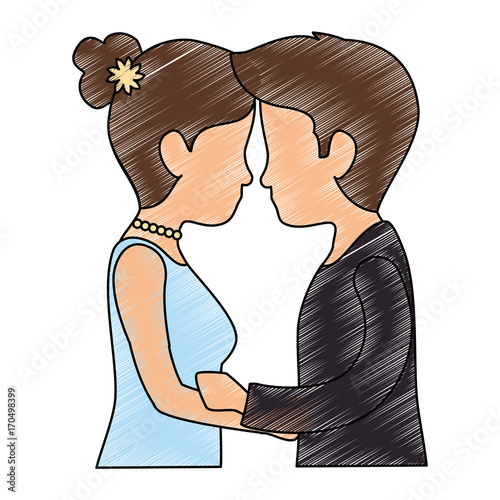 cute couple just married kissing vector illustration design